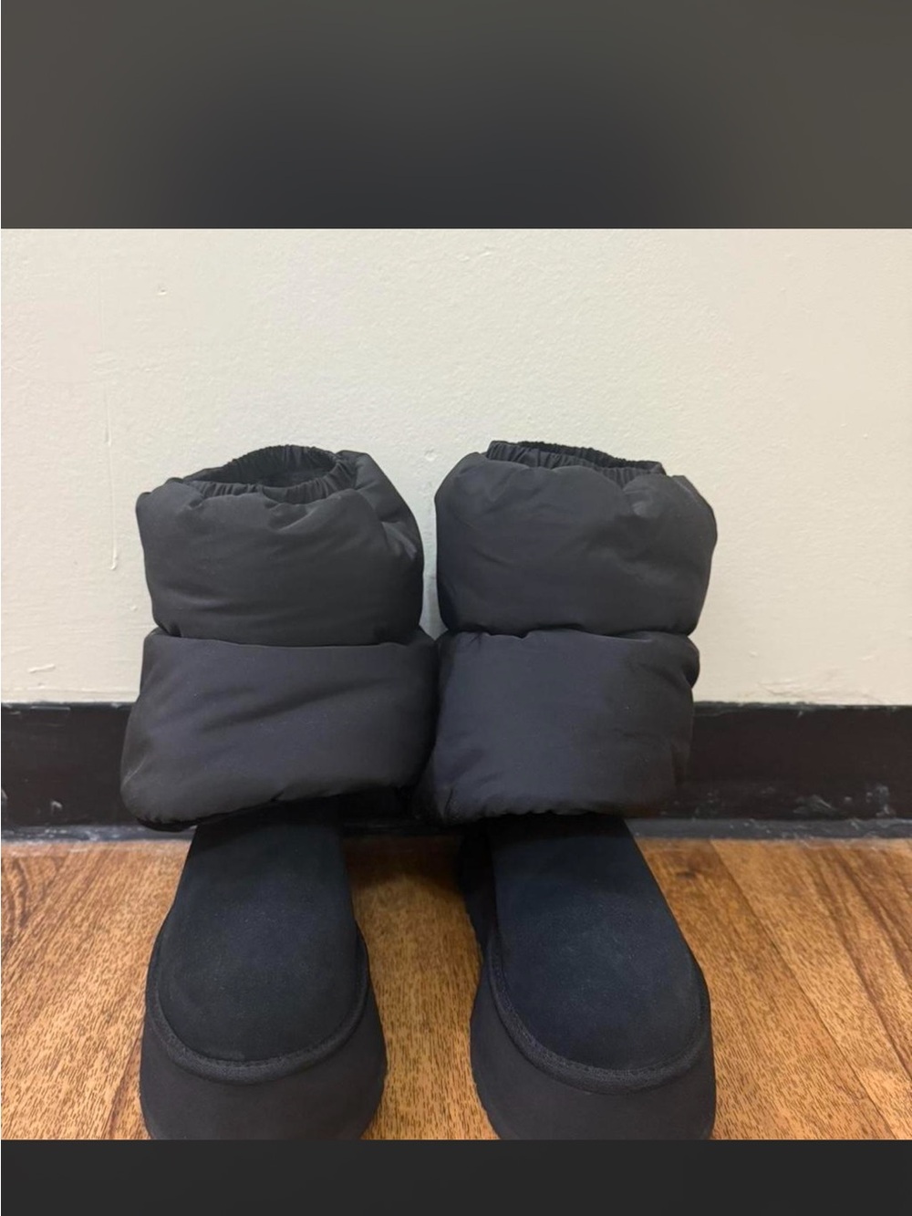 Puffy UGG Black Winter Boots - Cozy Quilted Ankle Boot